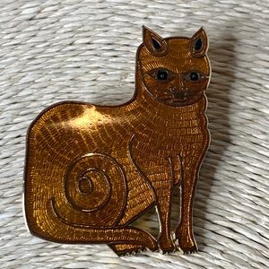 Vintage cloisonné kitty cat brooch pin